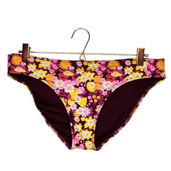 aerie Other - Aerie Size XL Burgundy Purple Yellow Floral Daisy Bikini Swimsuit Swim Bottoms
